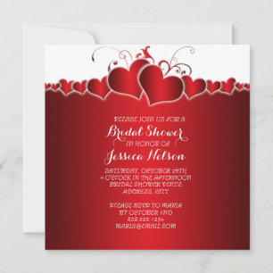 Red Hearts Romantic Bridal Shower Invitation