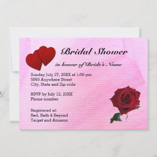 Red Hearts, Rose & Pink Textured Bridal Shower Invitation
