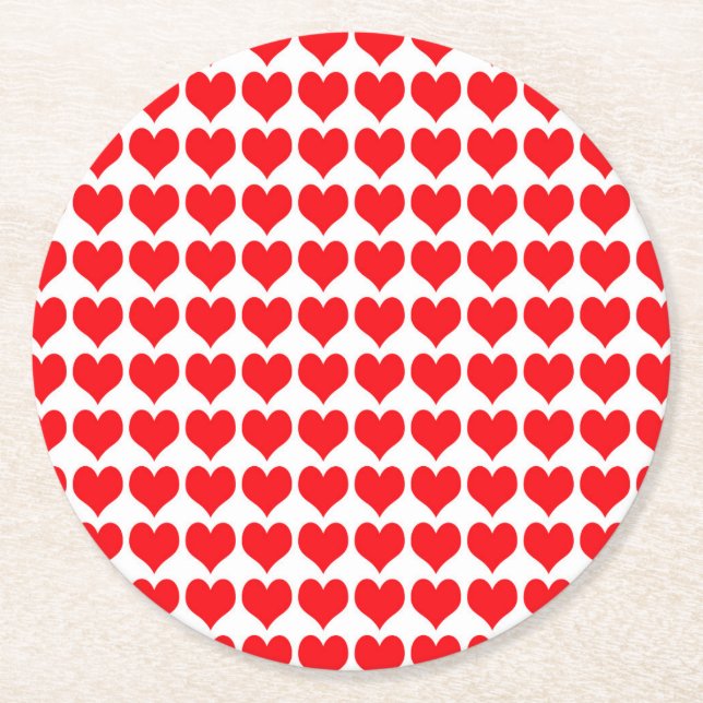 Red Hearts Round Paper Coaster (Front)