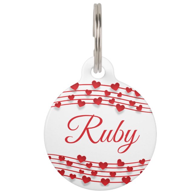 Red Hearts Round Pet Tag (Front)