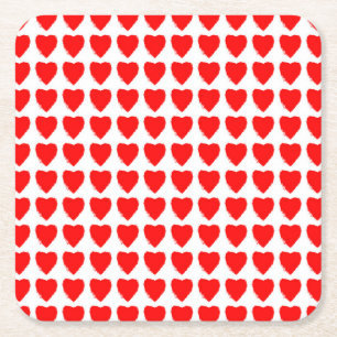 Red Hearts Seamless Pattern Square Paper Coaster