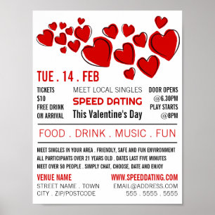 Red Hearts, Speed Dating Event Advertising Poster