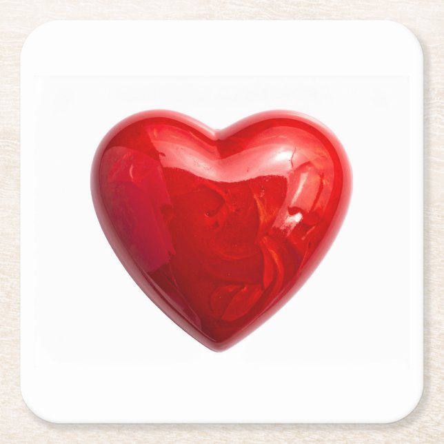 Red hearts square paper coaster (Front)