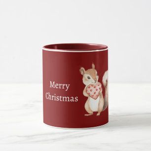 Red Hearts Squirrel Christmas Mug