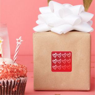 Red hearts sticker Valentines love square stickers