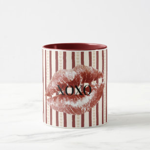 Red Hearts Stripes XOXO Kiss Lips Mug
