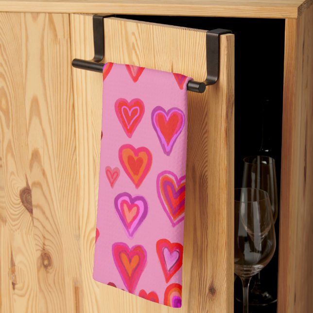 Red hearts  tea towel (Thirds Fold)