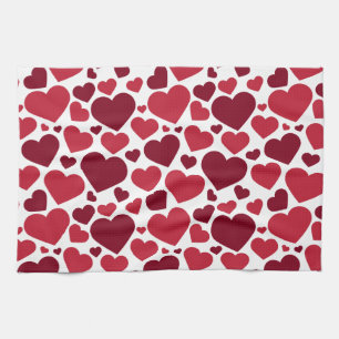 Red Hearts Tea Towel