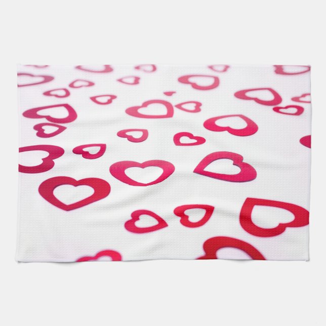 Red hearts tea towel (Horizontal)
