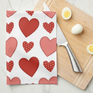 Red Hearts Tea Towel