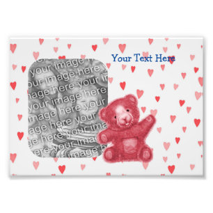 Red Hearts Teddy Bear Cute Photo Frame Template