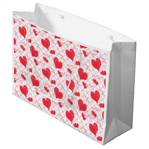 Red hearts, text, "love you" . large gift bag