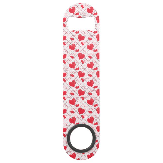 Red hearts, text, "love you", red and white . (Front)