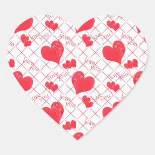 Red hearts, text, "love you", red and white . heart sticker