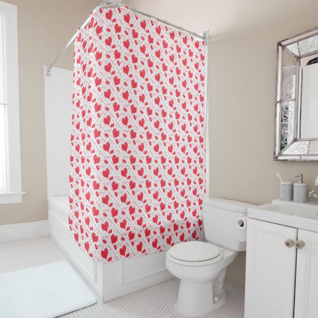 Red hearts, text, "love you" . shower curtain (In Situ)