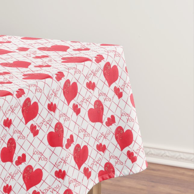 Red hearts, text, "love you" . tablecloth (In Situ)
