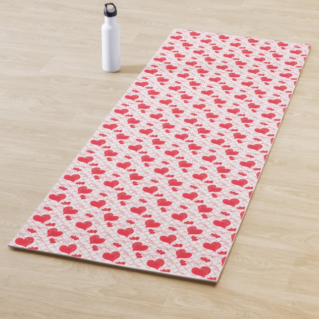 Red hearts, text, "love you" . yoga mat (In Situ)