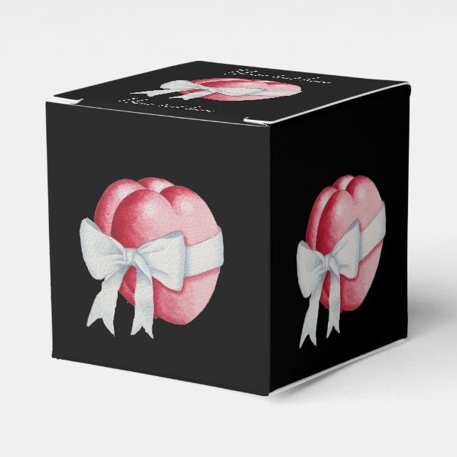 red hearts tied with white bow ribbon wedding favour box (Front Side)