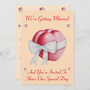 red hearts tied with white bow unique wedding invitation