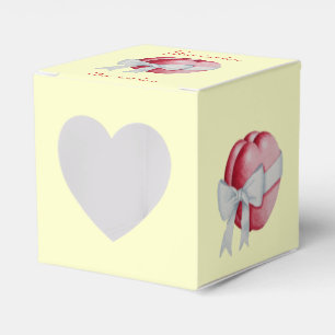 red hearts tied with white bows for weddings favour box