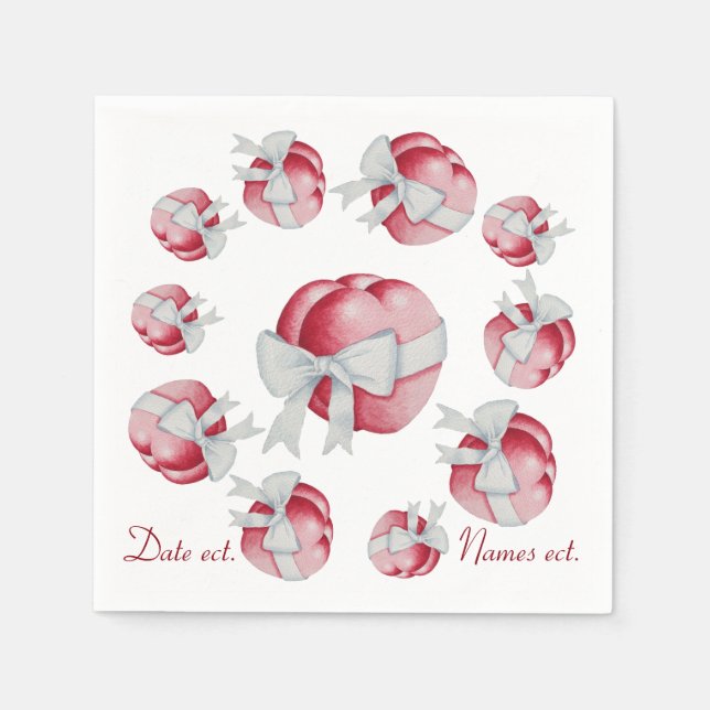 red hearts tied with white ribbon for weddings napkin (Front)