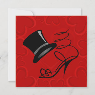Red Hearts Top Hat High Heels Thank You Note Card