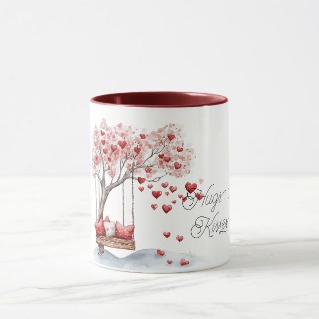 Red Hearts Tree Swing Hugs Kisses   Mug (Center)