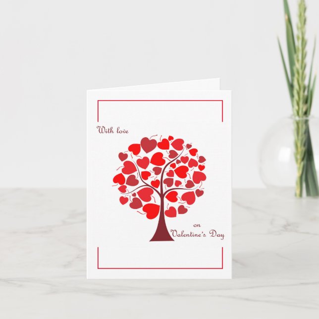 Red Hearts Tree Valentine Holiday Card (Front)