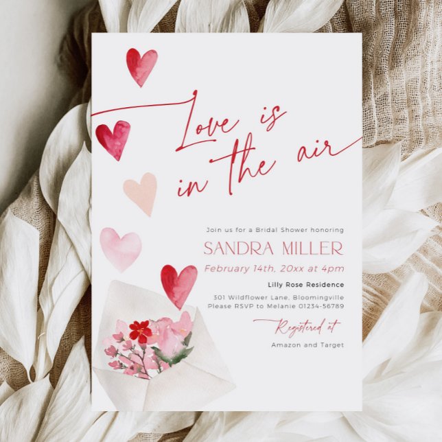 Red Hearts Valentine Bridal Shower Love in the Air Invitation (Creator Uploaded)