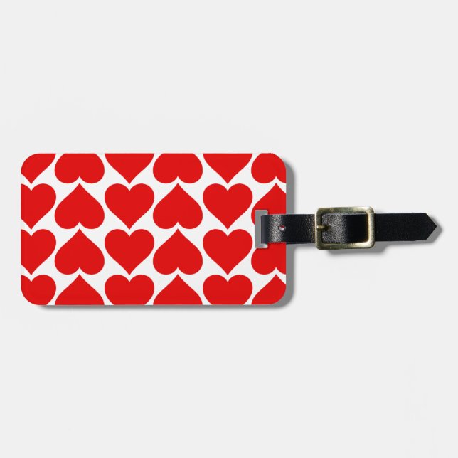 Red hearts Valentine geometric pattern Luggage Tag (Front Horizontal)