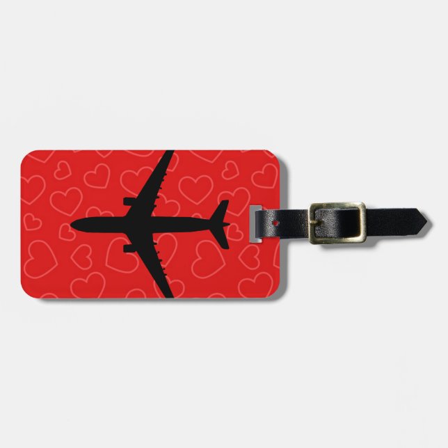 Red Hearts Valentine pattern with aeroplane Luggage Tag (Front Horizontal)