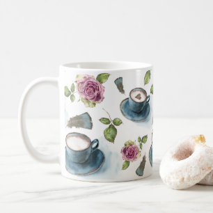 Red Hearts Valentine’s Day Watercolor Roses Coffee Mug