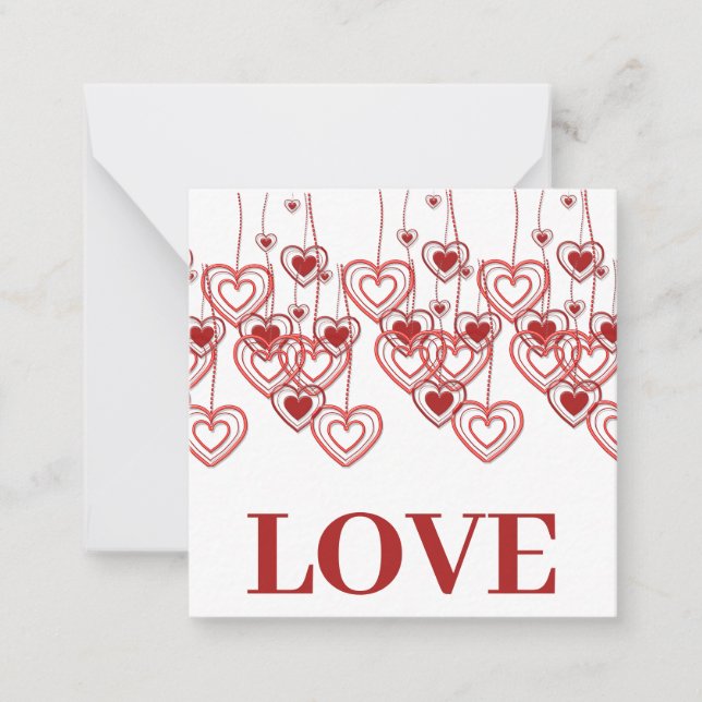Red Hearts Valentine's Day Flat Note Card (Front)