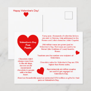 Red Hearts Valentine's Day Fun Facts Postcard