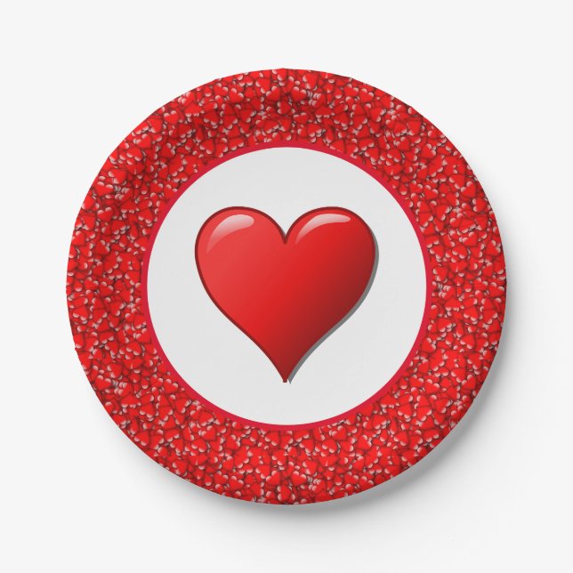 Red Hearts Valentine's Day Holiday Paper Plate (Front)