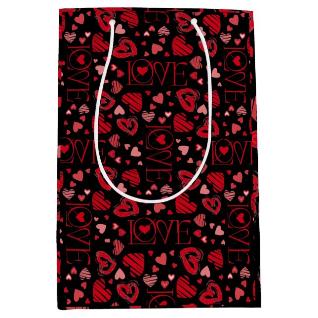 Red Hearts Valentine's Day Love Medium Gift Bag (Front)