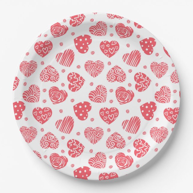 Red Hearts Valentine's day Love  Paper Plate (Front)