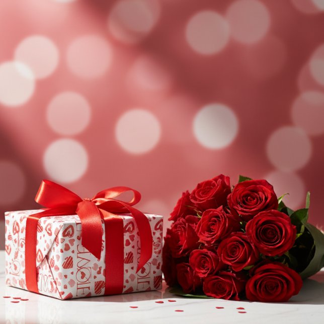 Red Hearts Valentine's Day Love Wrapping Paper Sheet (Creator Uploaded)