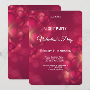 Red Hearts Valentine's Day Night Party  Invitation