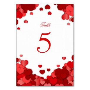 Red Hearts, Valentine's Day, Wedding, Custom Table Number