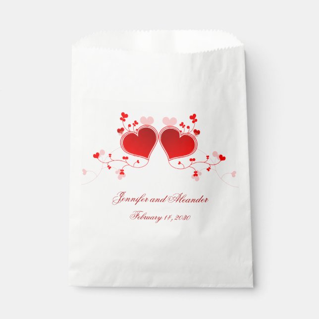 Red Hearts Valentine's Day Wedding Paper Favour Ba Favour Bags (Front)