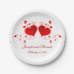 Red Hearts Valentine's Day Wedding Paper Plates