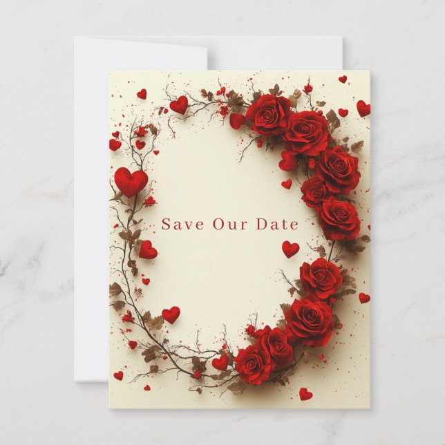 Red Hearts Valentine's Day Wedding Save The Date (Front)