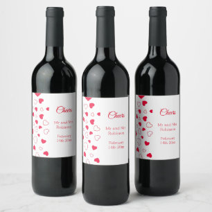 Red Hearts Valentines Day Wedding Wine Label
