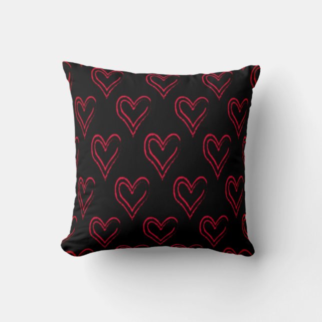Red Hearts Valentine's Minimalist Black Sq Pillow (Front)