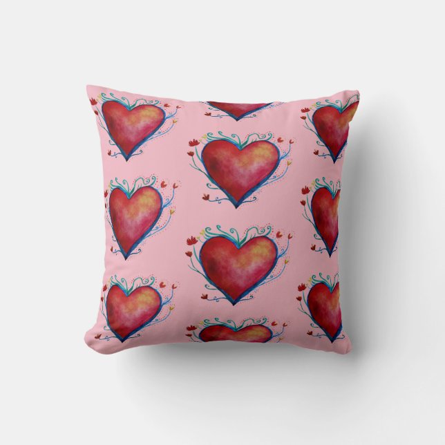 Red Hearts Watercolor Art  Throw Cushion (Front)