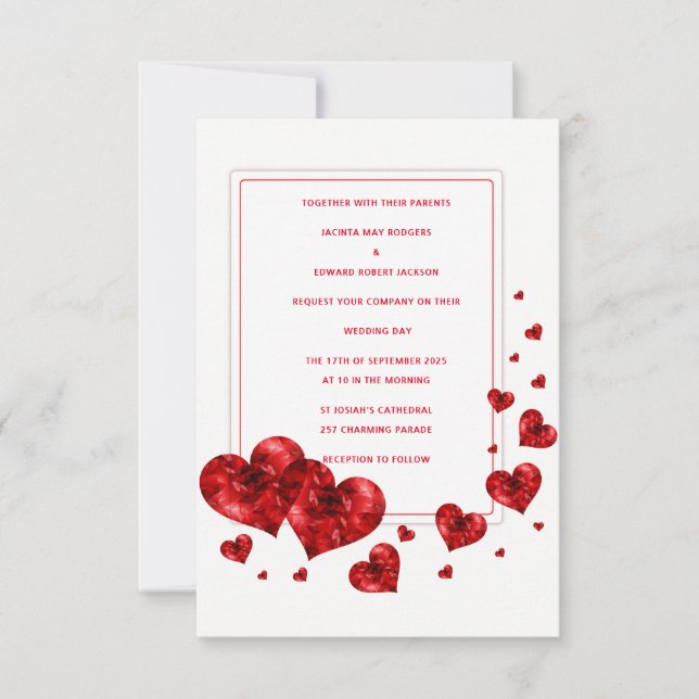 Red Hearts Wedding Invitations (Front)
