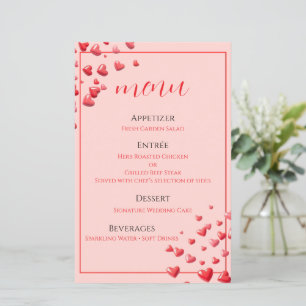 Red Hearts Wedding Menu Card