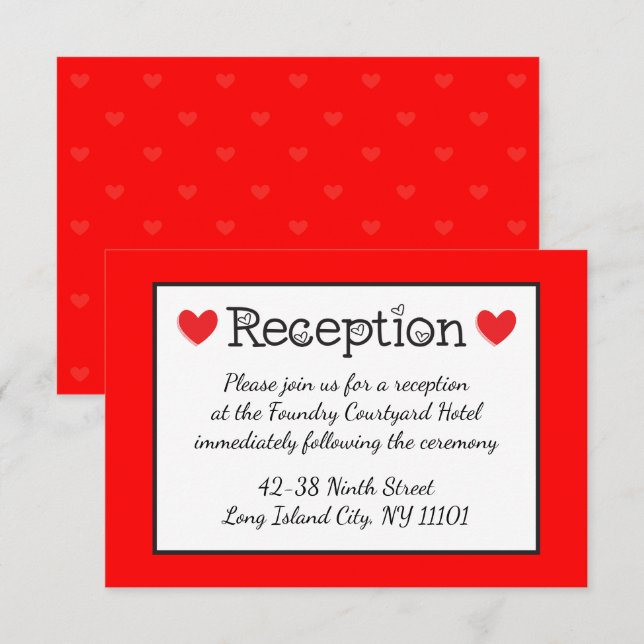 Red Hearts Wedding Reception - Black, White, Red Invitation (Front/Back)