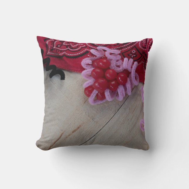 Red Hearts & western bandanna with beige brown Cushion (Front)